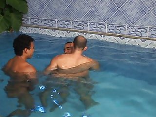 Gay anal sex by the pool