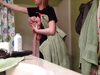 My teen girlfriend taking a hot shower