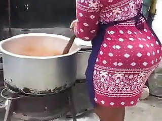 Big booty african milf cooking dinner for the family