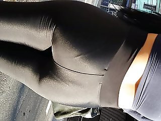 Shiny leggings at bus stop