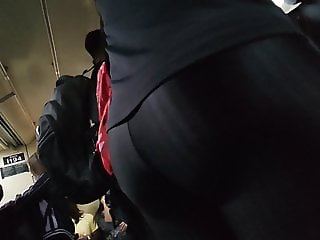 Hot sexy milf ass in shiny black leggings