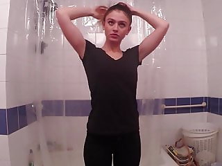 Cute Brunette in Bathroom, Dressing, Spy Cam